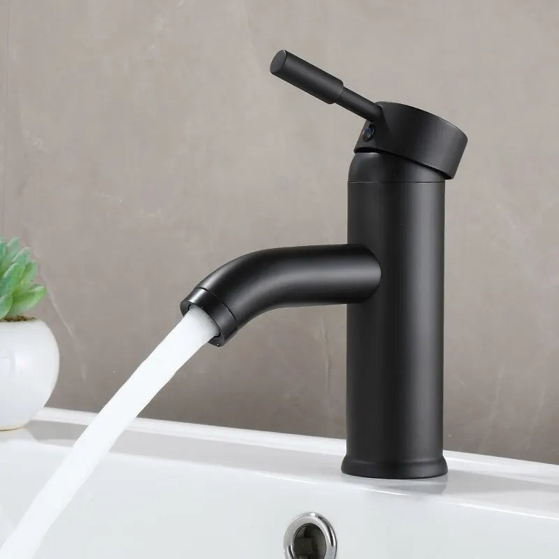 Robinet de Lavabo Minimaliste en Acier Inoxydable Noir pour Salle de Bain