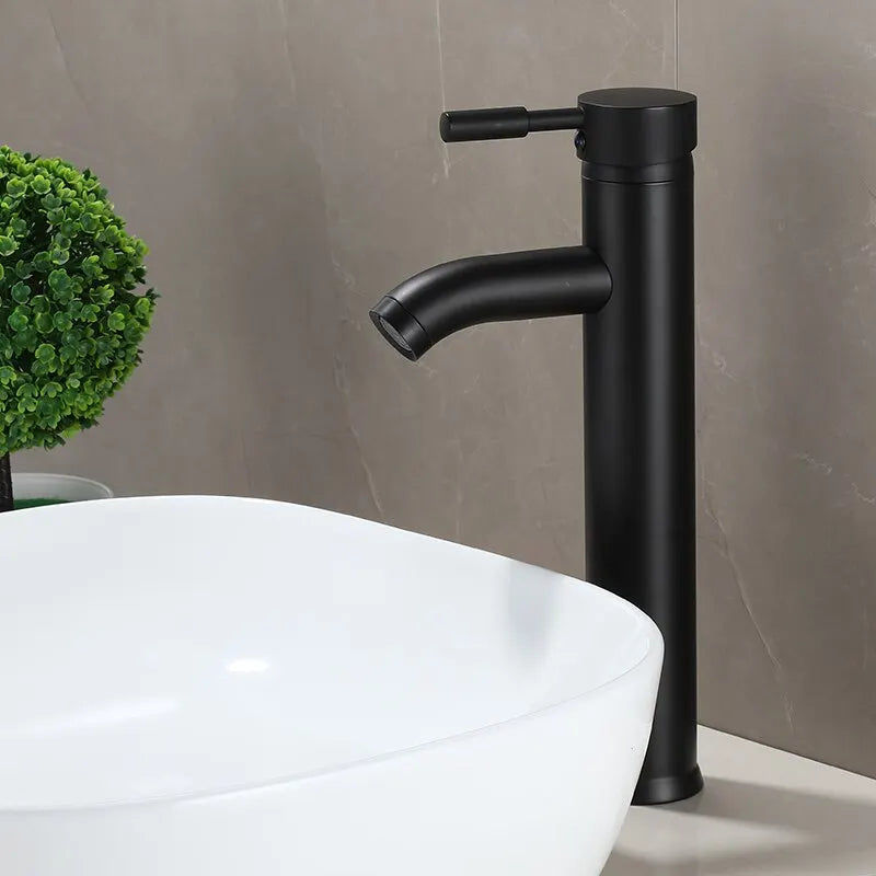 Robinet de Lavabo Minimaliste en Acier Inoxydable Noir pour Salle de Bain