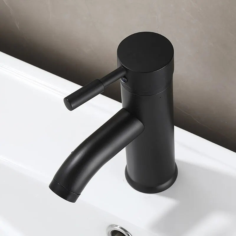 Robinet de Lavabo Minimaliste en Acier Inoxydable Noir pour Salle de Bain
